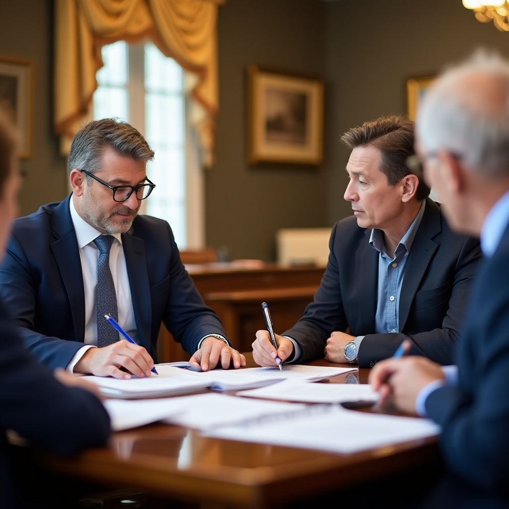 Reunión con clientes importantes en sala de juntas